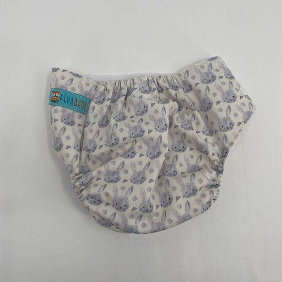 Alva Baby Diaper Covers Ivory Bunny Rabbit Adjustable Size Snaps OS - Picture 2 of 7